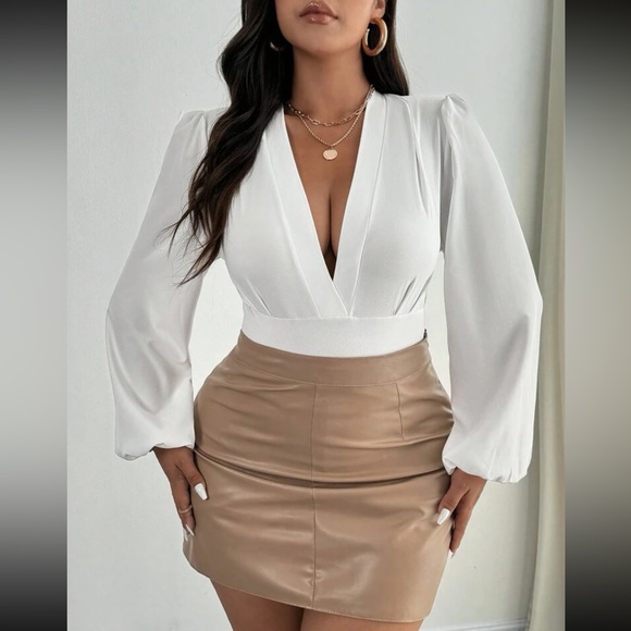 Luxe deep V neck long lantern sleeve top